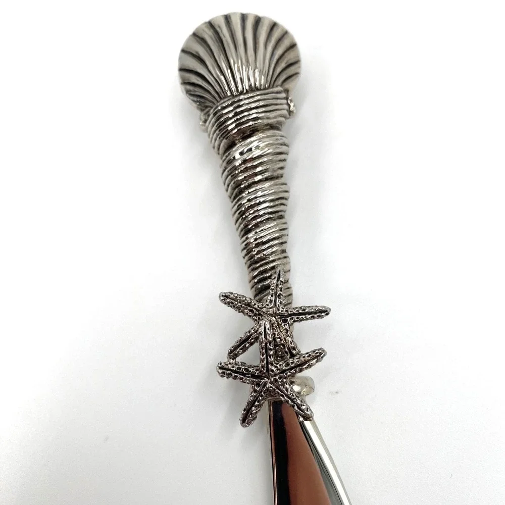 Mud Pie Coastal Nautical Shell Starfish Cheese Spreader Butter Knife Silver Tone